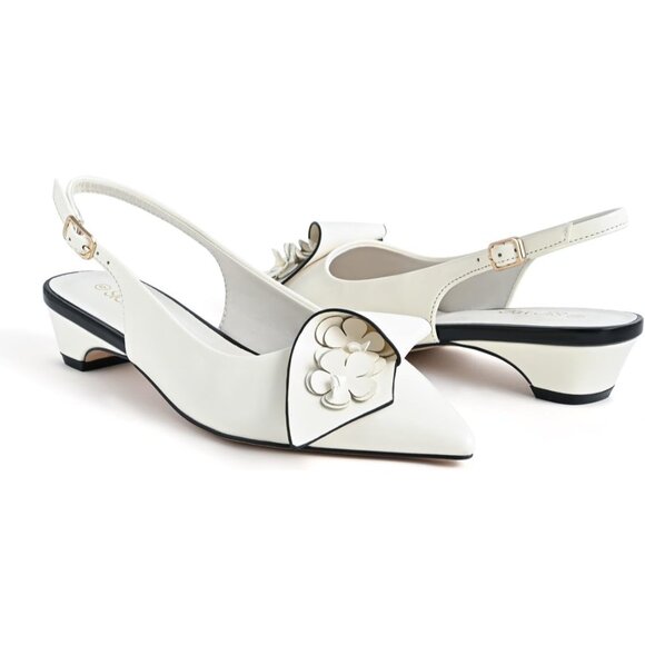 Sicare Slingback Heels Pumps Synthetic White Women Flower Block Heel Dress Shoes - Picture 12 of 13